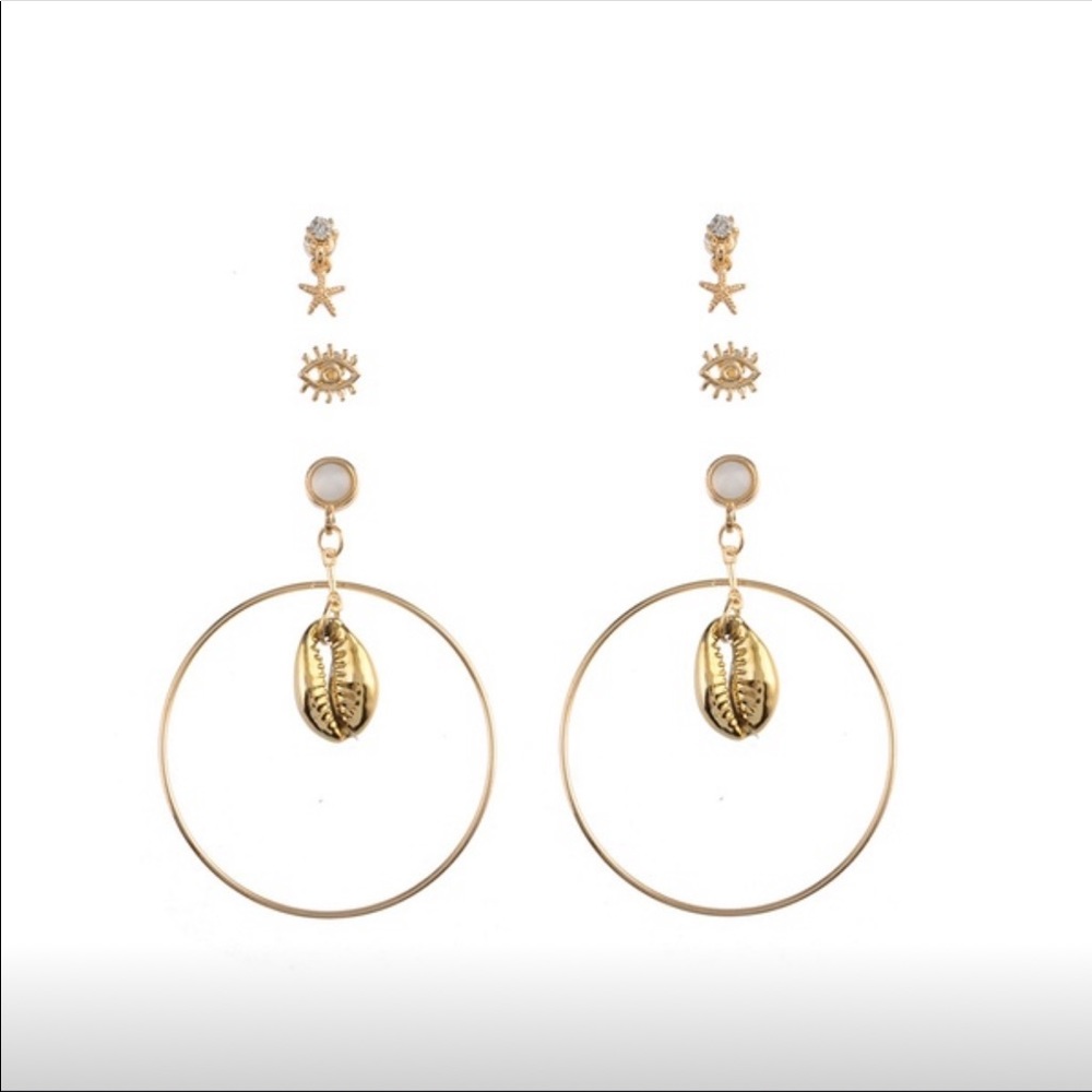 NWT 6 PC Gold Shell Boho Earring Set